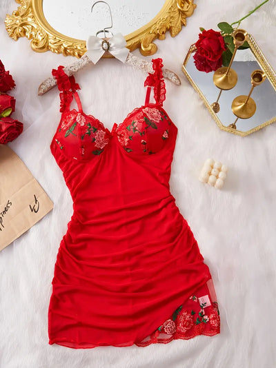 La Rose Ruched Mesh Nightgown