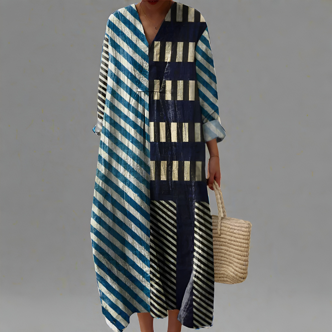 Virella – Navy Stripe Art Dress for Women