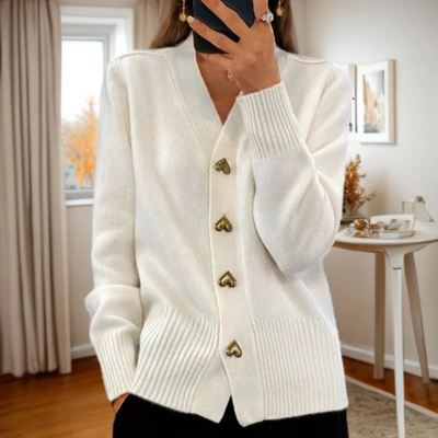 Adele™ Elegant Heart Button Cardigan
