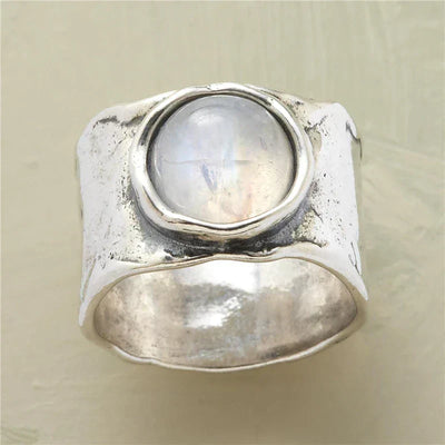 Moonstone Boho Ring | White Gold 14k
