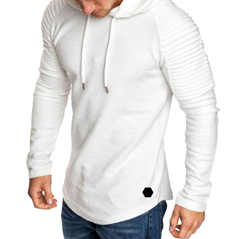 Autumn Slim-Fit Hoodie for Men with Ribbed Sleeve Design
