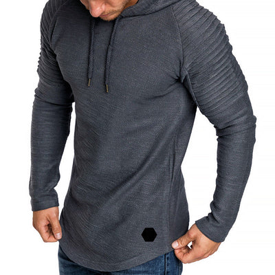 Autumn Slim-Fit Hoodie for Men with Ribbed Sleeve Design