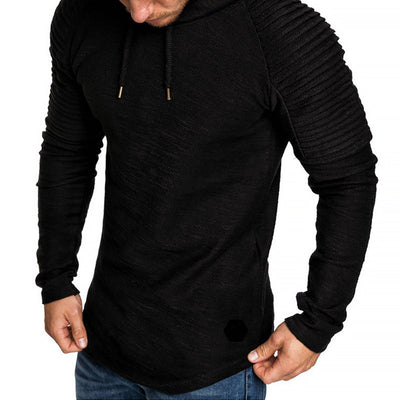 Autumn Slim-Fit Hoodie for Men with Ribbed Sleeve Design