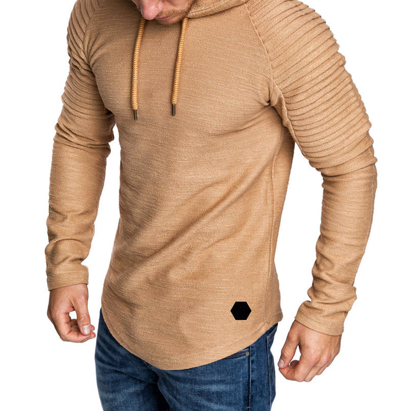 Autumn Slim-Fit Hoodie for Men with Ribbed Sleeve Design