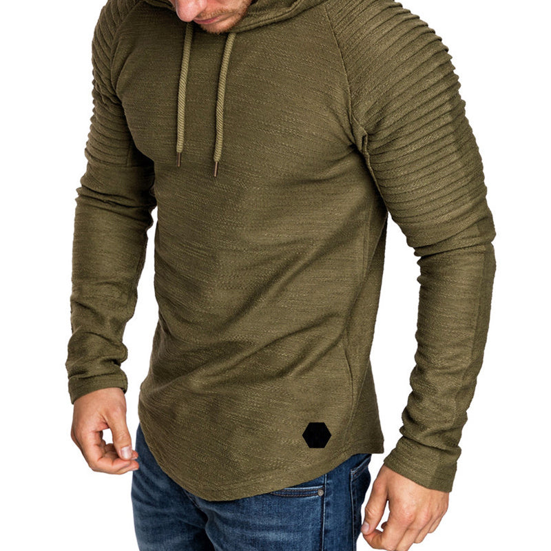 Autumn Slim-Fit Hoodie for Men with Ribbed Sleeve Design