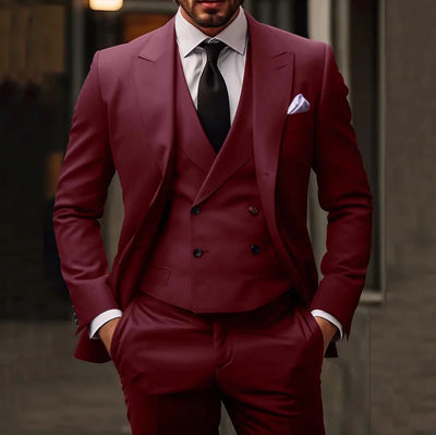 Stylish Double-Breasted Charcoal Slim-Fit Men's Suit - Business & Wedding