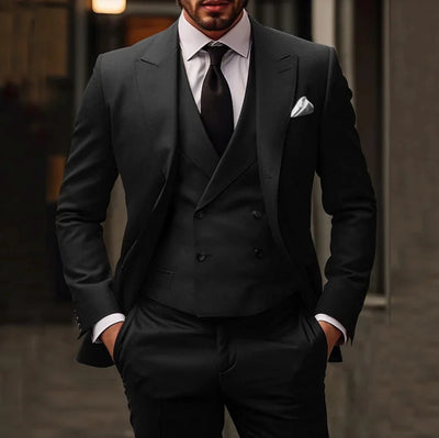 Stylish Double-Breasted Charcoal Slim-Fit Men's Suit - Business & Wedding