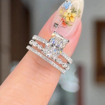 Jaily 3PC Wedding Ring Set | White Gold 18k