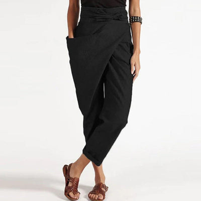 Avencea - Fashionable cropped pants with high waist and front knot design