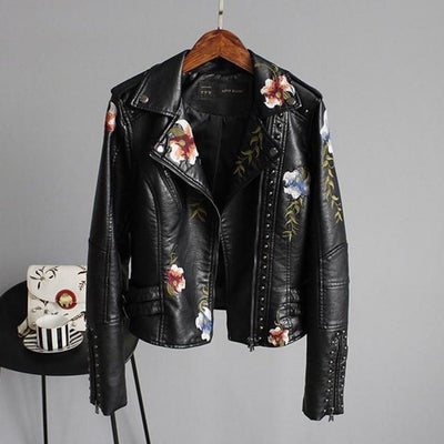 Jocelyn | Women’s Floral Design Zip-up Biker Jacket