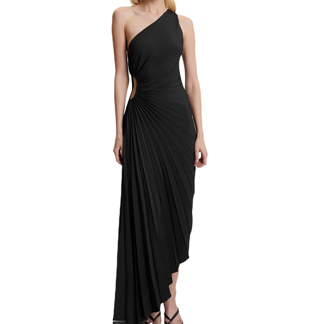 Avencea - Elegant Pleated Dress with Asymmetrical Hem