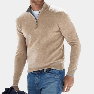Avencea - Simple Men's Sweater with Half Zip Made of Cashmere