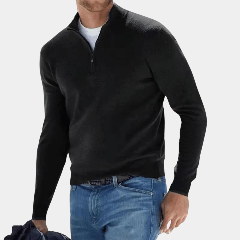 Avencea - Simple Men's Sweater with Half Zip Made of Cashmere