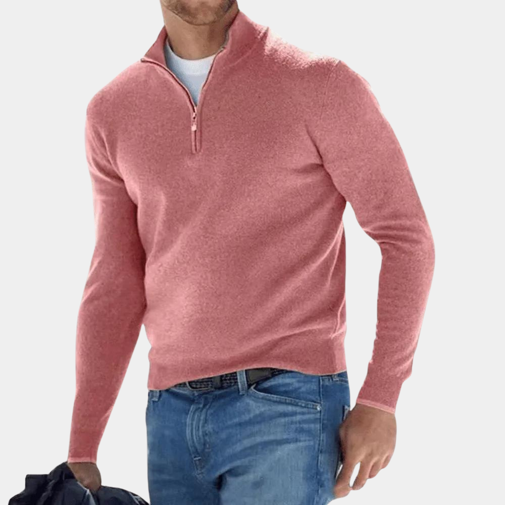 Avencea - Simple Men's Sweater with Half Zip Made of Cashmere