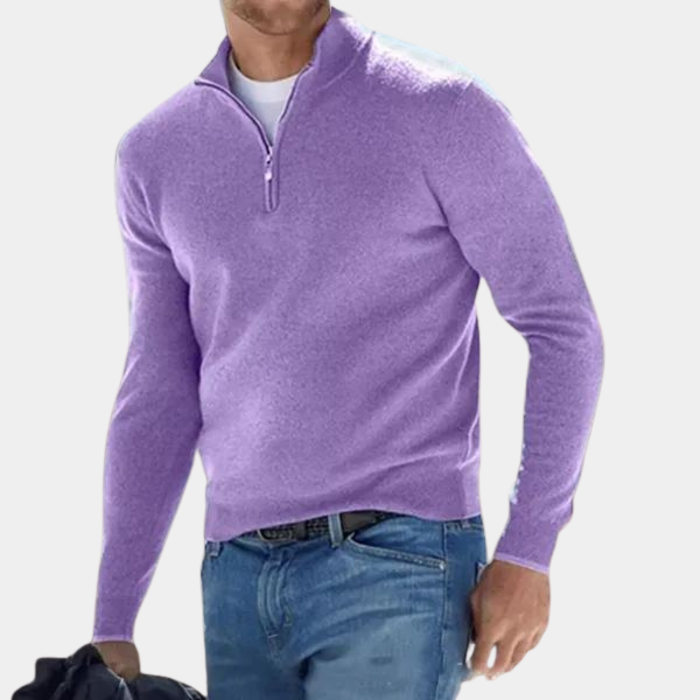 Avencea - Simple Men's Sweater with Half Zip Made of Cashmere