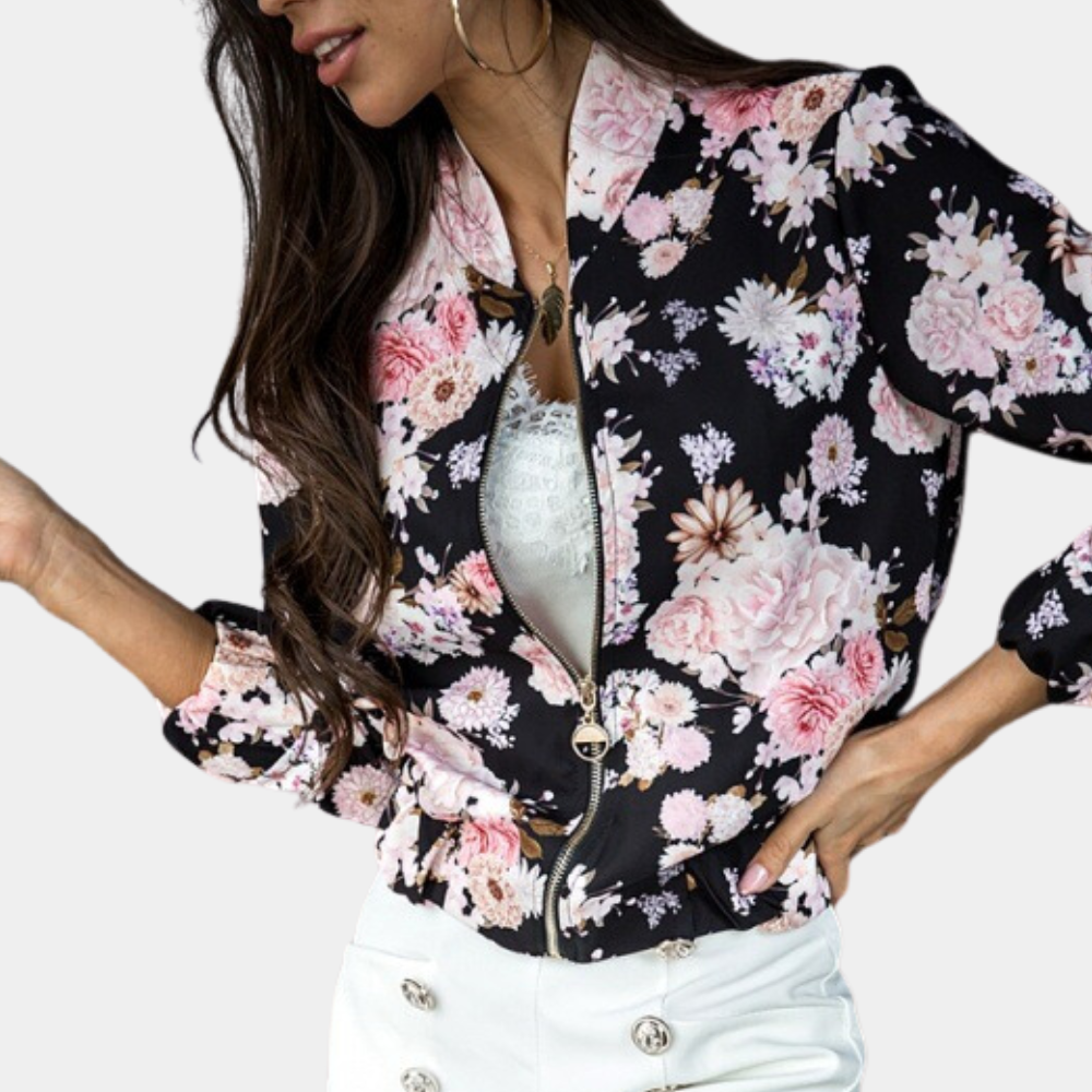Ruby | Women’s Elegant Flower Pattern Zip-Up Jacket