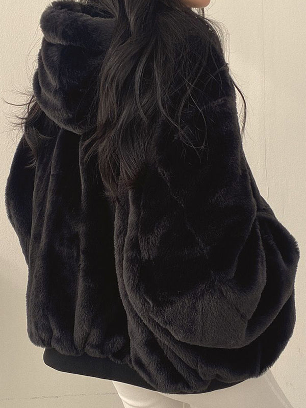 Reversible Oversized Fleece Jacket with Hood - Classic Chic and Design - Exclusive at Avencea