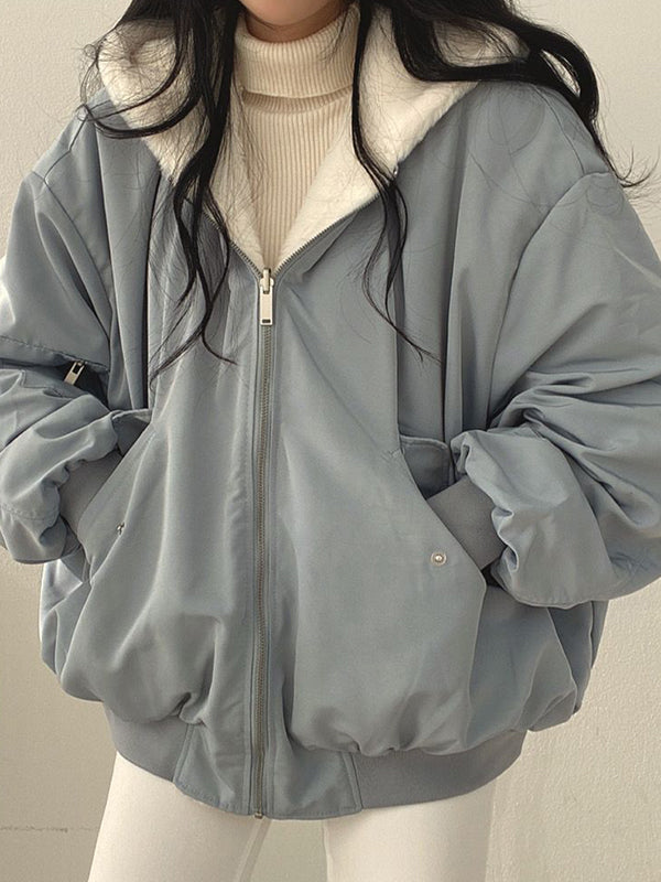 Reversible Oversized Fleece Jacket with Hood - Classic Chic and Design - Exclusive at Avencea