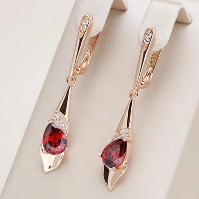 Exquisite Pendant with Red Crystal Earrings | Gold 18k