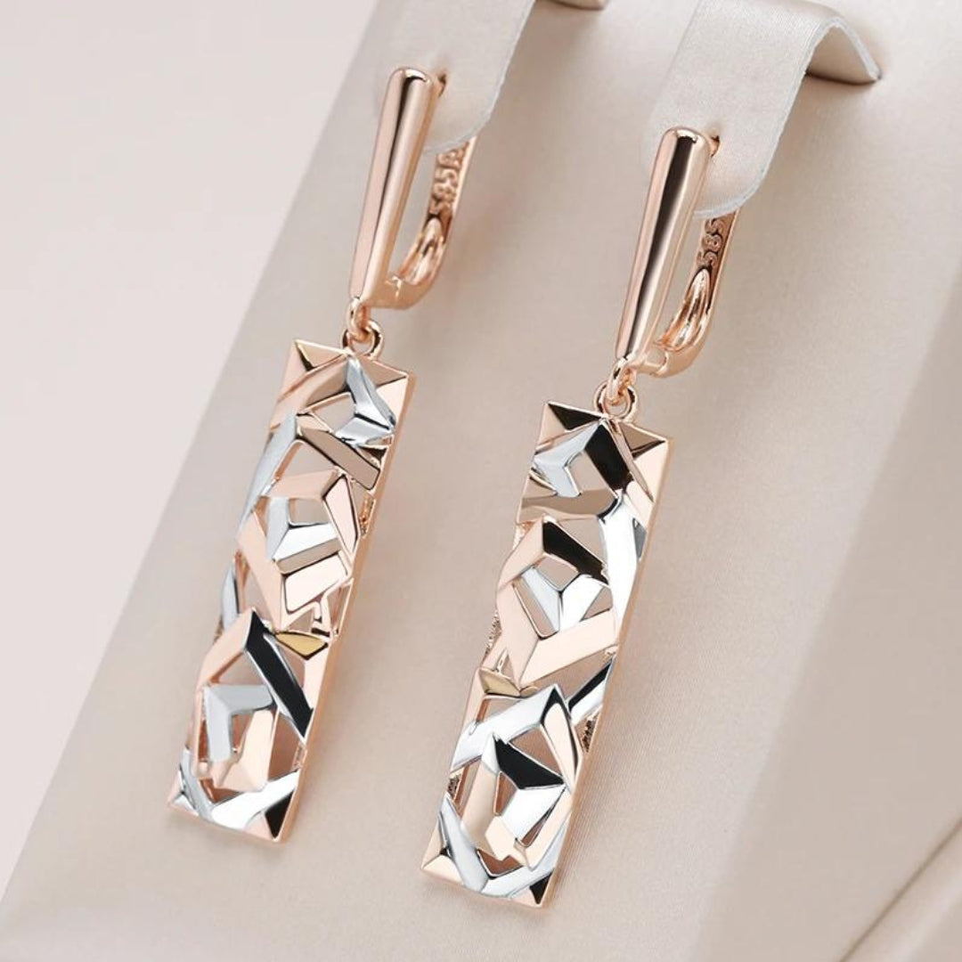 Elegant Rectangular Gold & Silver Earrings