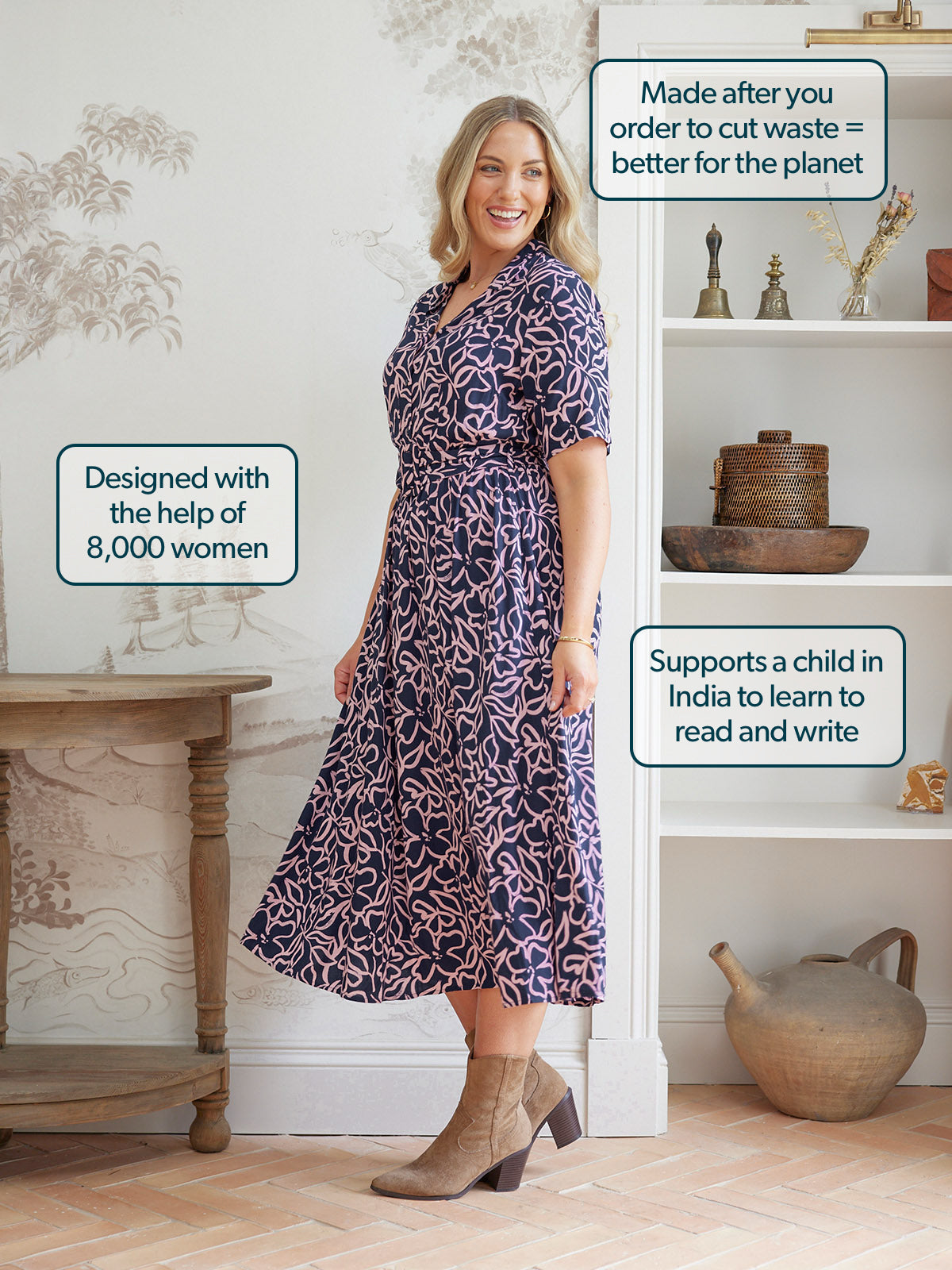 Camilla Dress - Navy Linear Floral