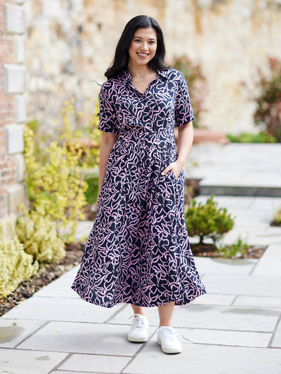 Camilla Dress - Navy Linear Floral