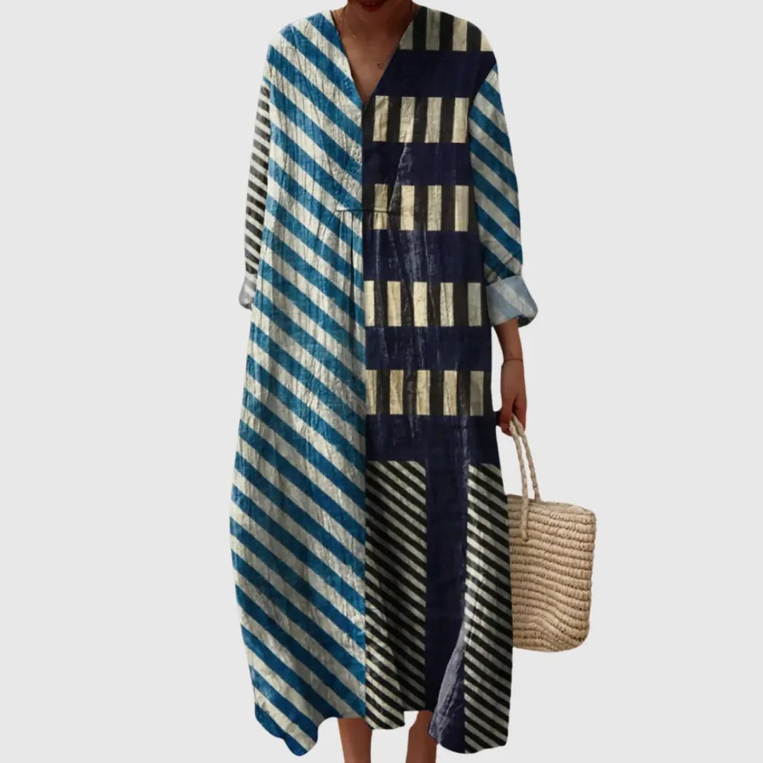 Lyra | Bold Stripe Patchwork Midi Dress