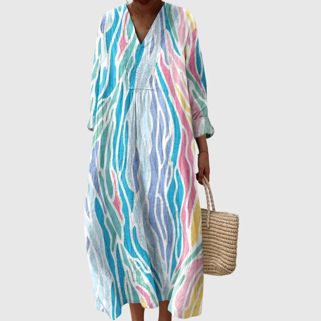 Elara | Watercolour Wave Print Maxi Dress