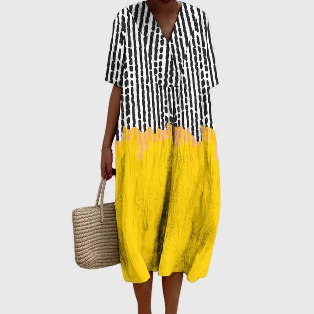 Zaria | Ink Drip Contrast Midi Dress