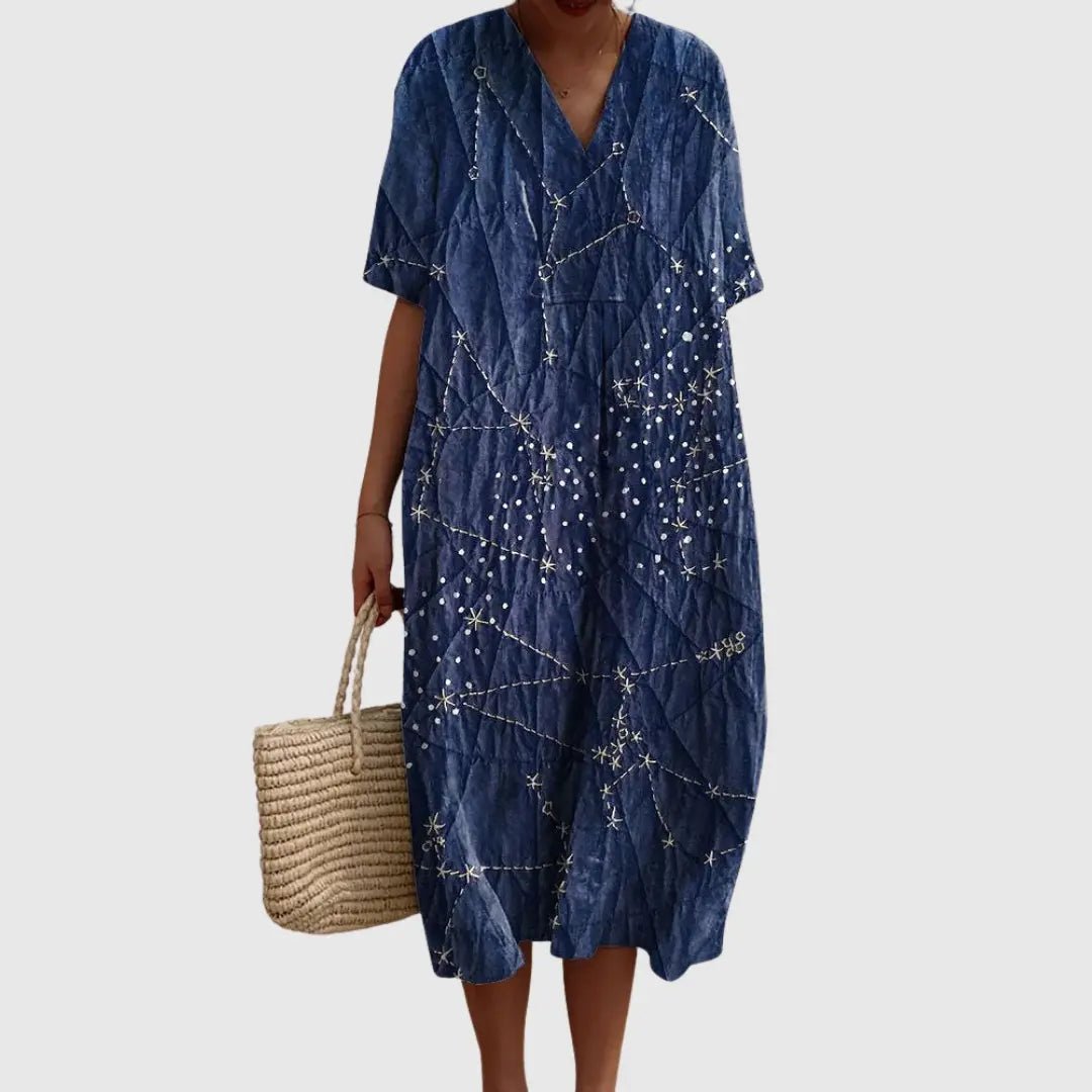 Luna | Celestial Denim-Inspired Midi Dress