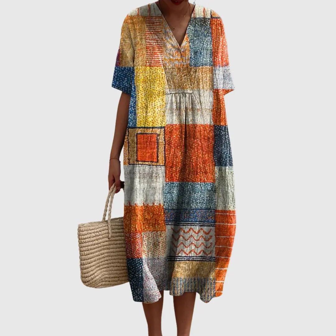 Martha | Artisan Patchwork Print Midi Dress