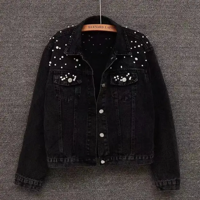 Avencea | Elegant Denim Jacket with Pearl Embellishments