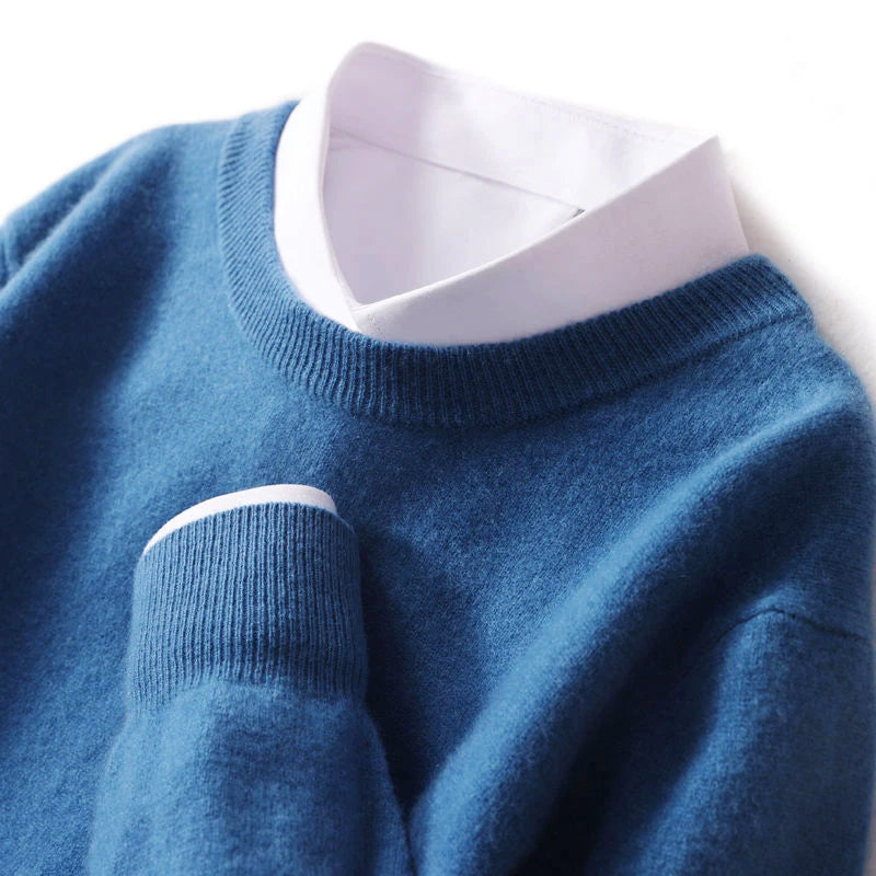 Cashmere Wool Blend Men’s Sweater with Crew Neck