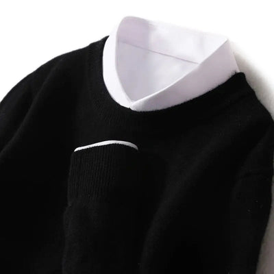 Cashmere Wool Blend Men’s Sweater with Crew Neck