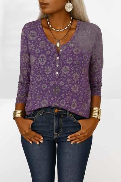 Cheryl™ | Floral Long-Sleeve Blouse with Elegant V-Neck