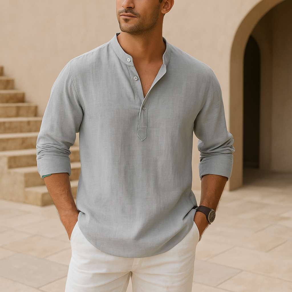 James™ | Linen Effect Cotton Henley Shirt