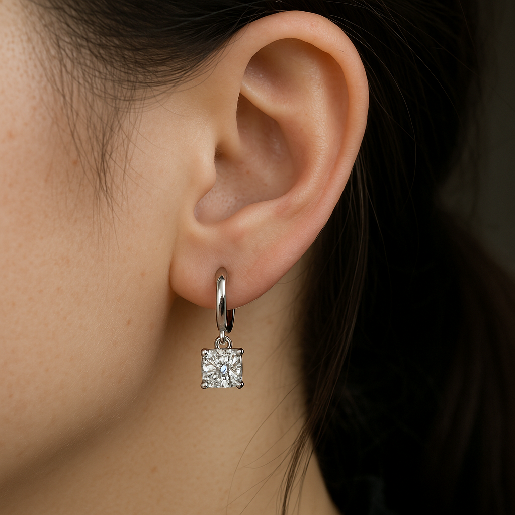 Aurora Square Drop Earrings | White gold 16k