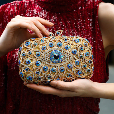 Crystal Evil Eye Clutch Bag - Gold
