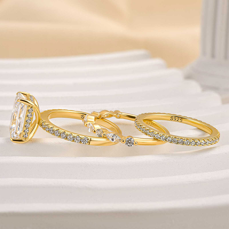 Jaily 3PC Wedding Ring Set | White Gold 18k