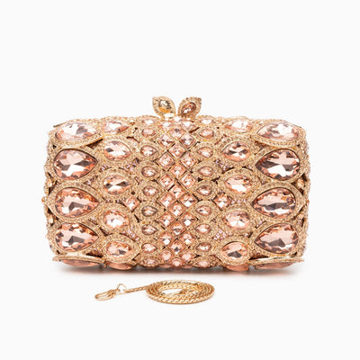 Reina Rhinestones Crystals Clutch Bag - Rose Gold