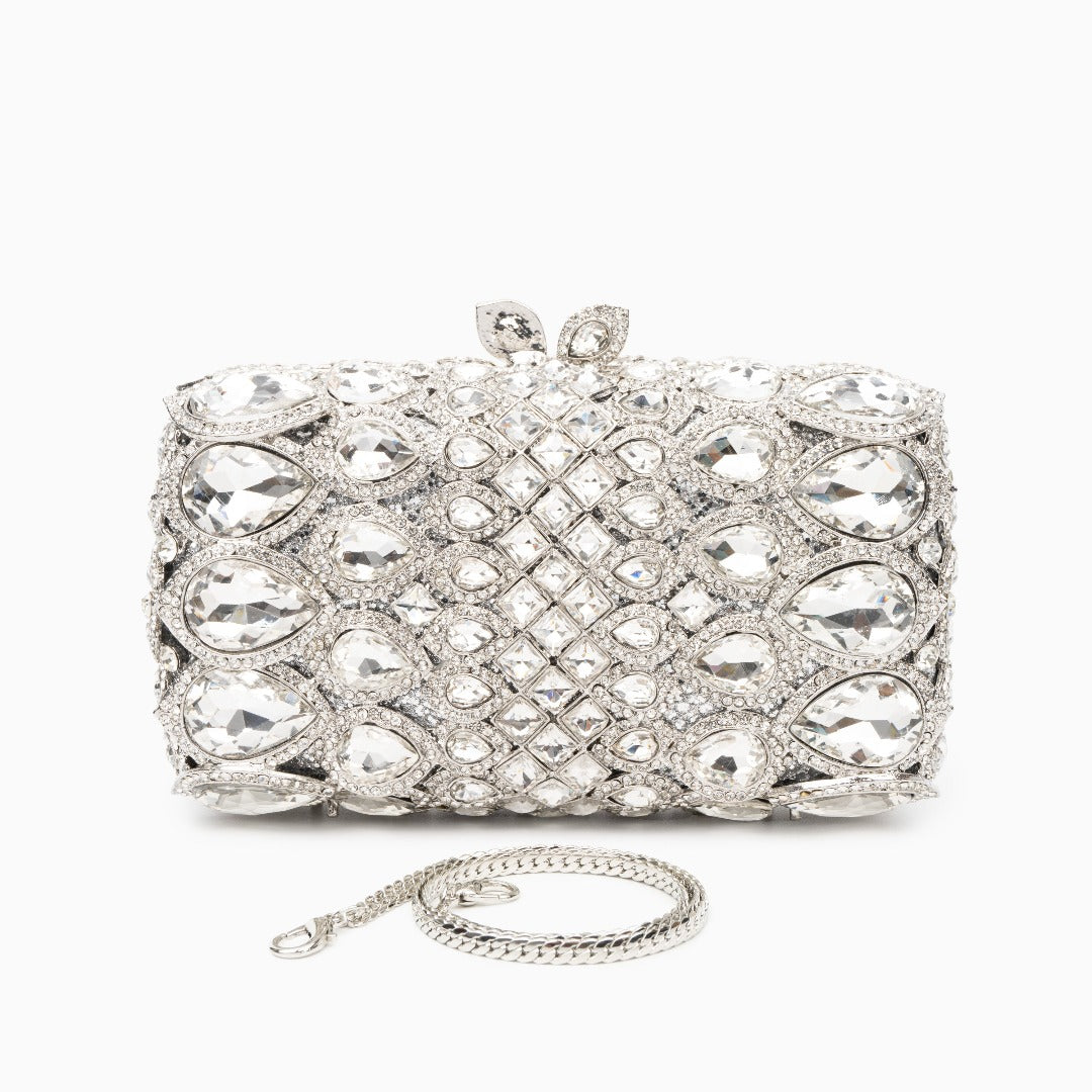 Reina Rhinestones Crystals Clutch Bag - Silver