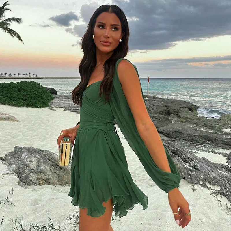 Elizabeth | Women’s Off-Shoulder Chiffon Mini Dress with Flowy Sleeves