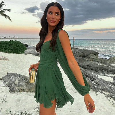 Elizabeth | Women’s Off-Shoulder Chiffon Mini Dress with Flowy Sleeves