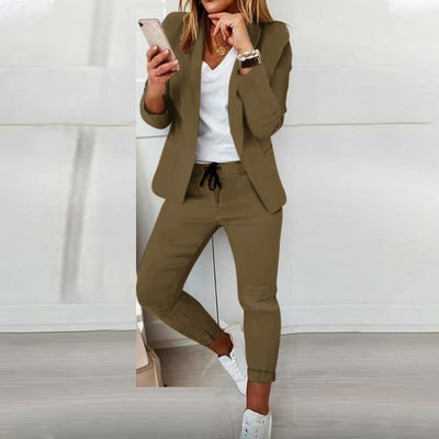Onyx - Slim Fit Solid Color Blazer & Tapered Pants Set