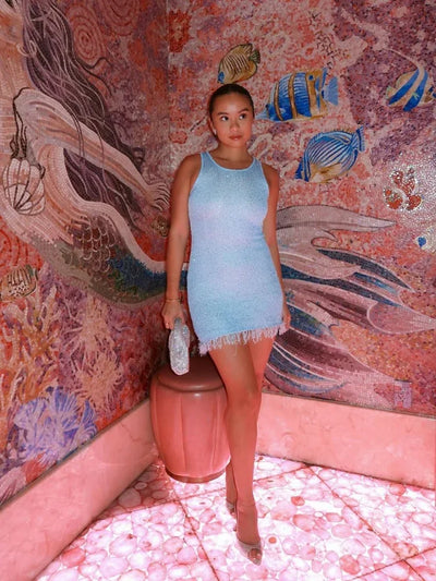 Vaila - Women's See-Through Tassel Mini Dress