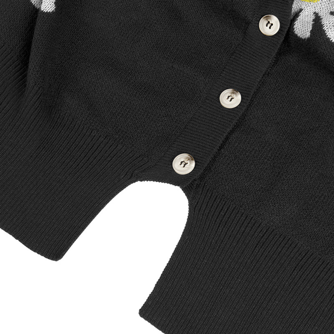 Avencea - Women's Warm Knitted Cardigan with Buttons and Floral Pattern