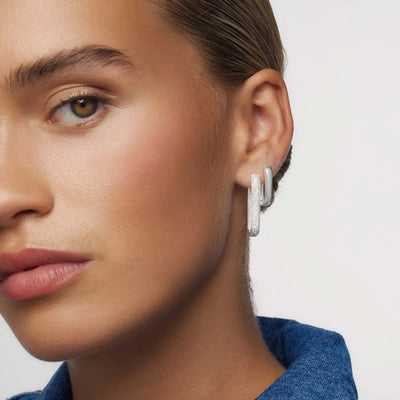 Large Icon Pavé Hoops | White Gold 16k