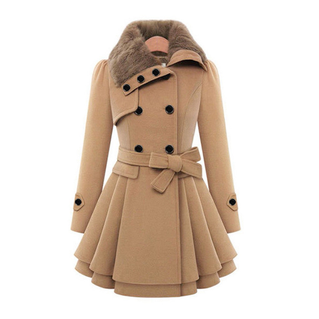 Avencea - Long and warm winter coat with fur collar for women
