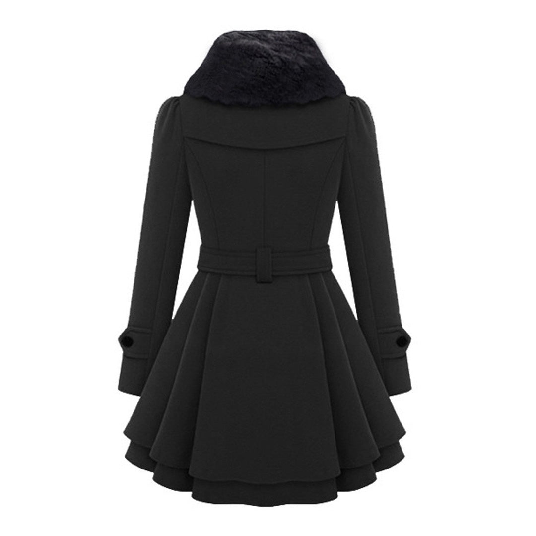 Avencea - Long and warm winter coat with fur collar for women