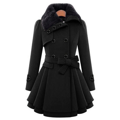 Avencea - Long and warm winter coat with fur collar for women
